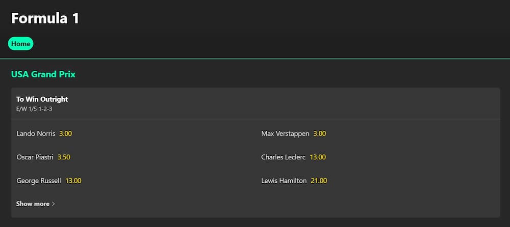 De beste formule 1 bookmaker is bet365
