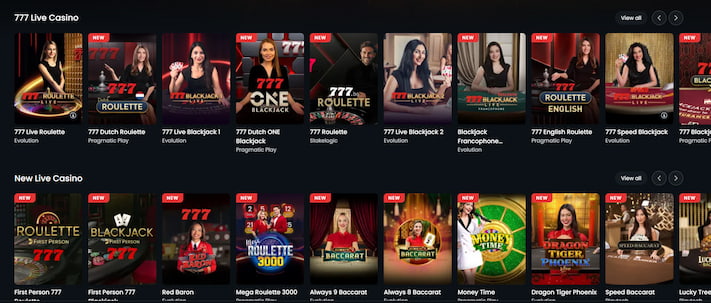 Tafelspellen en live casino spellen 777Casino