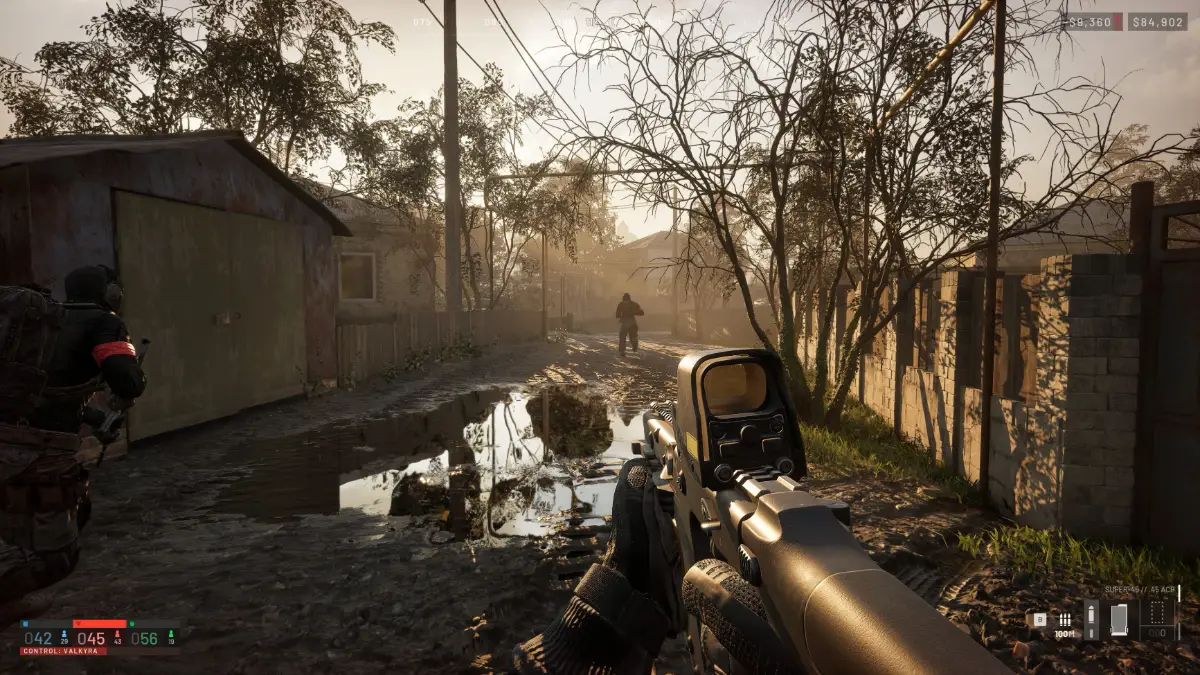 First-person view van WARDOGS in een woonwijk.