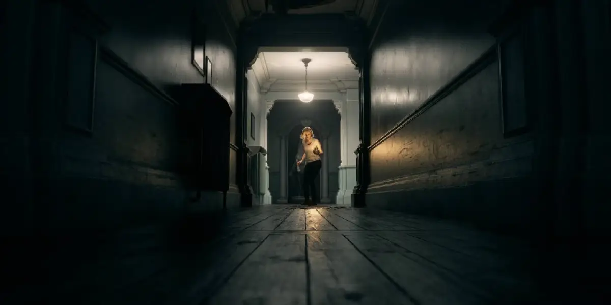 Grace aan het einde van een gang in Resident Evil Requiem.