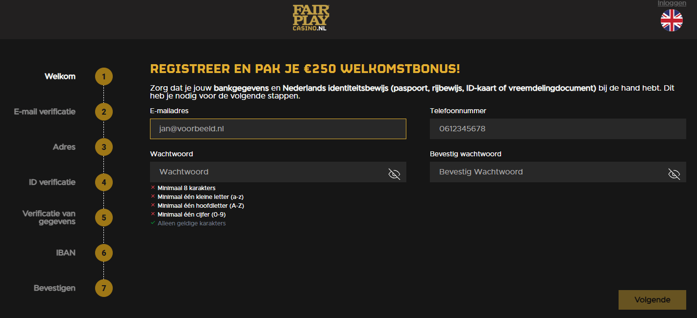 Fair Play Casino aanmelden