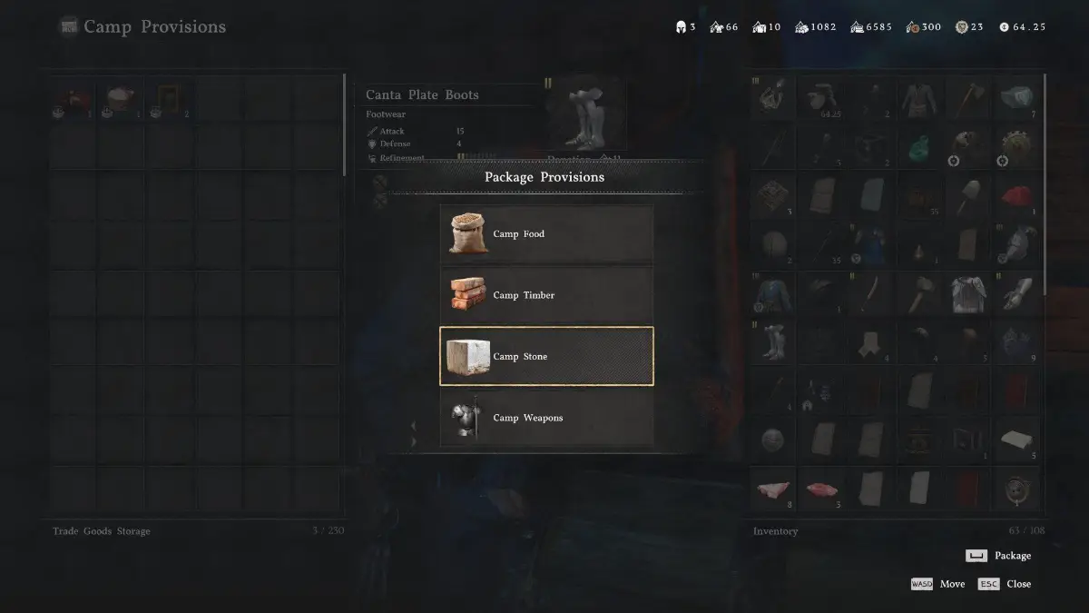 Inventory in Crimson Desert.